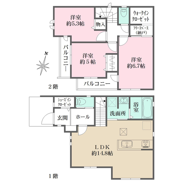 三鷹市北野四丁目 新築一戸建B号棟の間取図