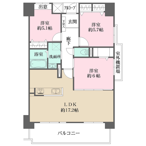 リバライン井高野三号棟の間取図
