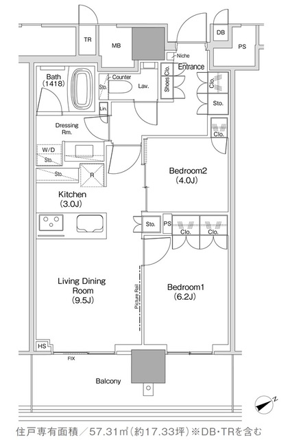 ＪＩＹＵＧＡＯＫＡ　ＭＵＳＥ　ＳＱＵＡＲＥ　ＴＨＥ　ＲＥＳＩＤＥＮＣＥの間取図