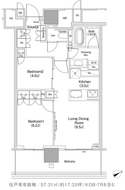 ＪＩＹＵＧＡＯＫＡ　ＭＵＳＥ　ＳＱＵＡＲＥ　ＴＨＥ　ＲＥＳＩＤＥＮＣＥの間取図