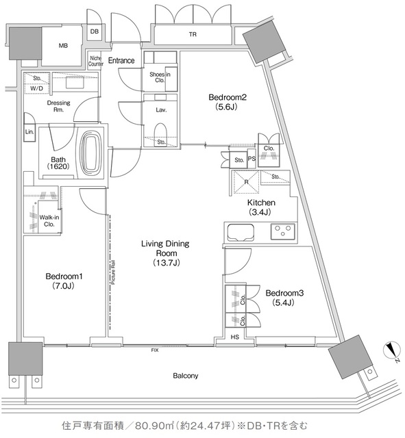 ＪＩＹＵＧＡＯＫＡ　ＭＵＳＥ　ＳＱＵＡＲＥ　ＴＨＥ　ＲＥＳＩＤＥＮＣＥの間取図