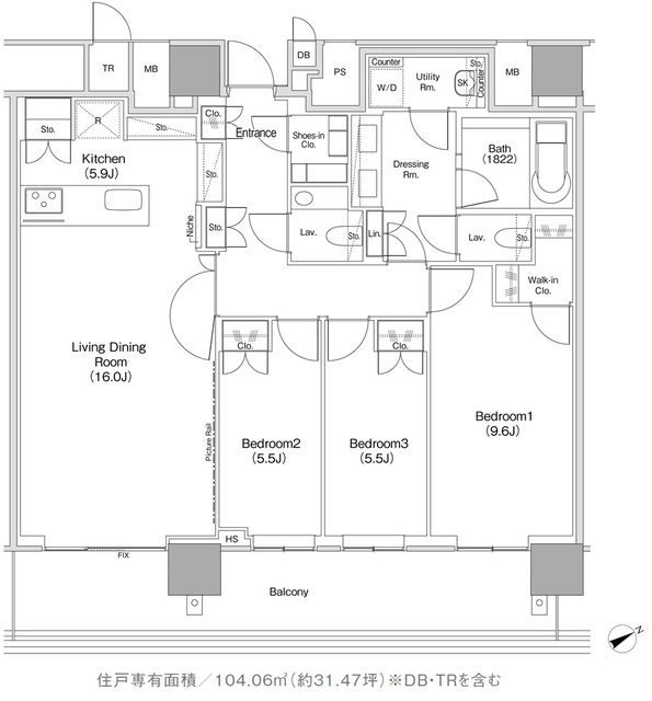 ＪＩＹＵＧＡＯＫＡ　ＭＵＳＥ　ＳＱＵＡＲＥ　ＴＨＥ　ＲＥＳＩＤＥＮＣＥの間取図