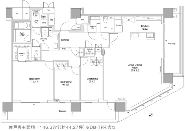ＪＩＹＵＧＡＯＫＡ　ＭＵＳＥ　ＳＱＵＡＲＥ　ＴＨＥ　ＲＥＳＩＤＥＮＣＥの間取図