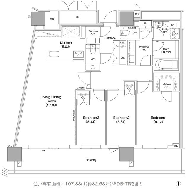 ＪＩＹＵＧＡＯＫＡ　ＭＵＳＥ　ＳＱＵＡＲＥ　ＴＨＥ　ＲＥＳＩＤＥＮＣＥの間取図