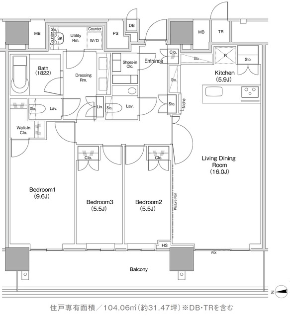 ＪＩＹＵＧＡＯＫＡ　ＭＵＳＥ　ＳＱＵＡＲＥ　ＴＨＥ　ＲＥＳＩＤＥＮＣＥの間取図