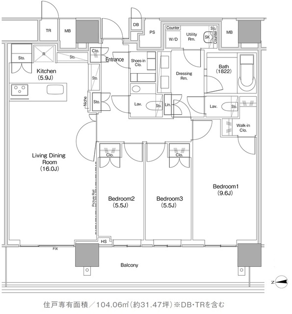 ＪＩＹＵＧＡＯＫＡ　ＭＵＳＥ　ＳＱＵＡＲＥ　ＴＨＥ　ＲＥＳＩＤＥＮＣＥの間取図