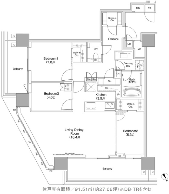 ＪＩＹＵＧＡＯＫＡ　ＭＵＳＥ　ＳＱＵＡＲＥ　ＴＨＥ　ＲＥＳＩＤＥＮＣＥの間取図