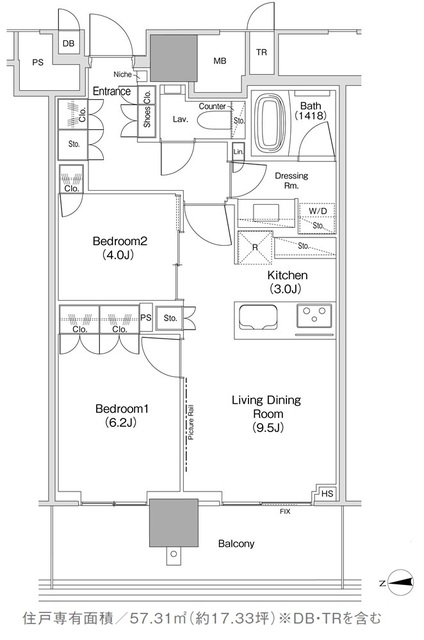 ＪＩＹＵＧＡＯＫＡ　ＭＵＳＥ　ＳＱＵＡＲＥ　ＴＨＥ　ＲＥＳＩＤＥＮＣＥの間取図