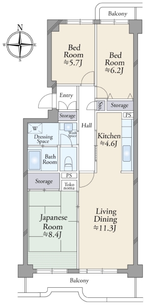 東砂三丁目ハイツ６号棟の間取図