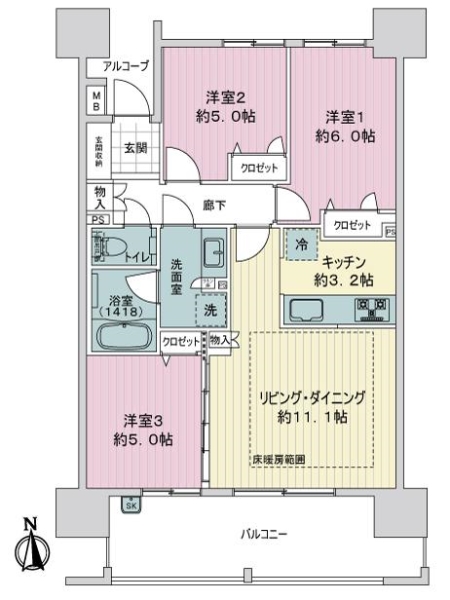 ライオンズ大濠公園グランゲイトの間取図