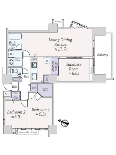 朝日ツイン目黒Ａ棟の間取図