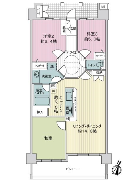 ゼクスパーク与野ブランシェールの間取図