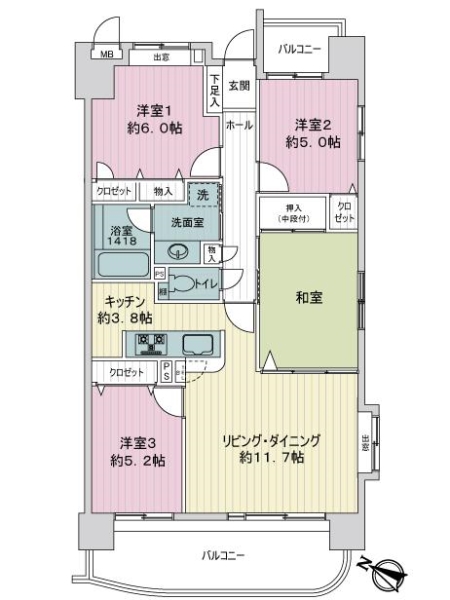 ネオグランデ渡辺通りの間取図