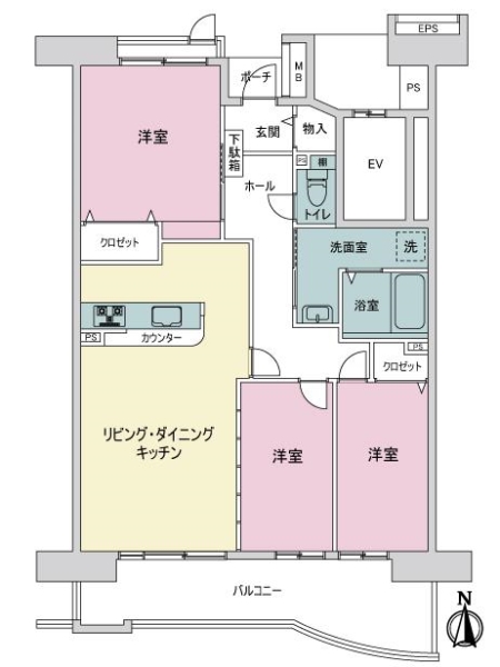 西福岡マリナタウンイーストコート５号棟の間取図