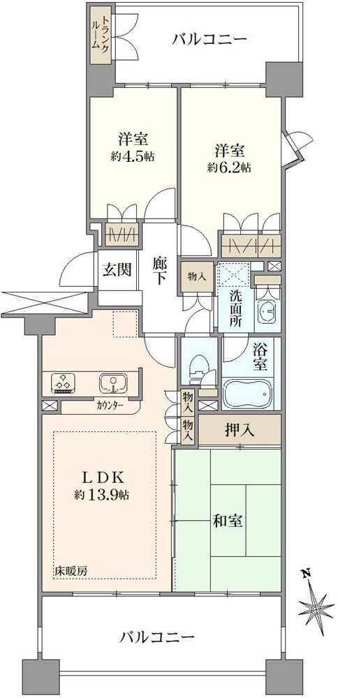 エアーズシティブライトコートの間取図