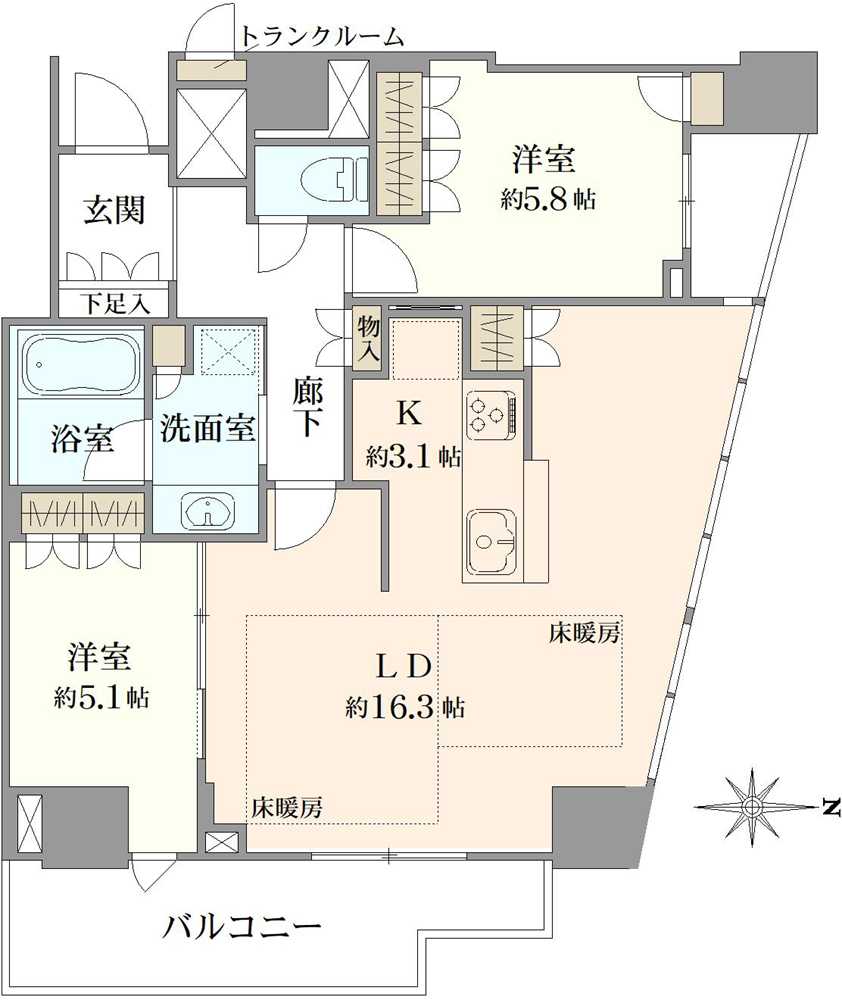 プラウドタワー北浜の間取図