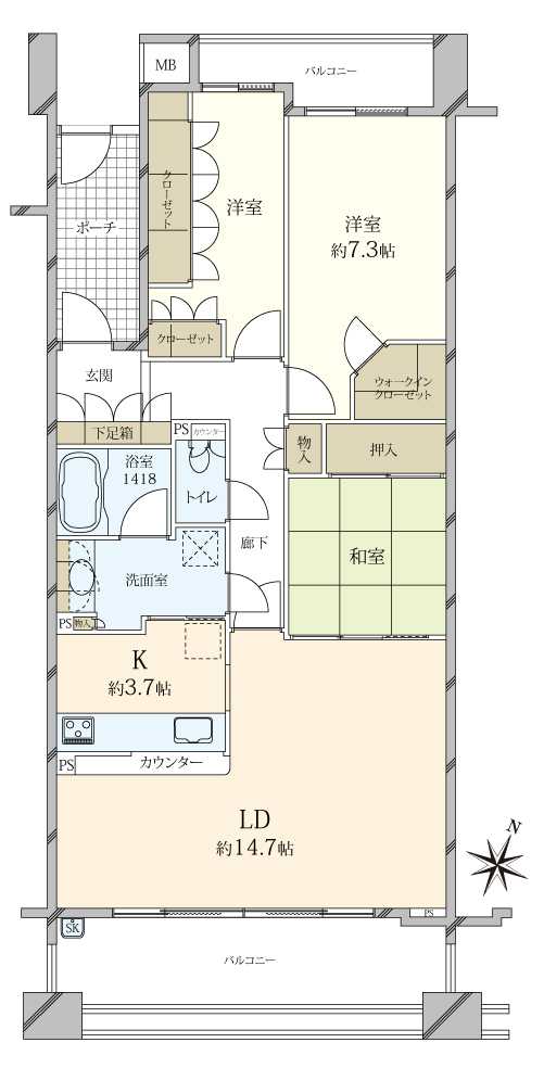 ヒルズ芦屋川グレースコートの間取図