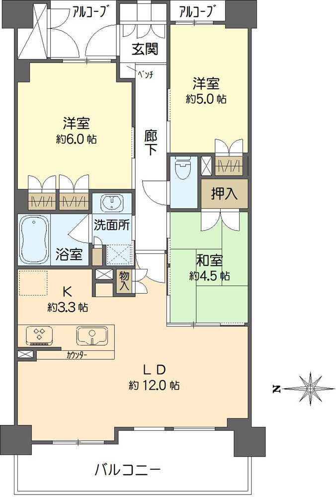 ル・パルトネール夕陽丘天神坂の間取図