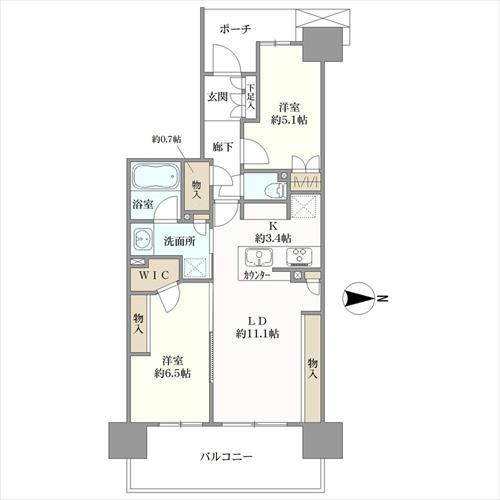Ｂｒｉｌｌｉａ辰巳　ＣＡＮＡＬ　ＴＥＲＲＡＣＥの間取図