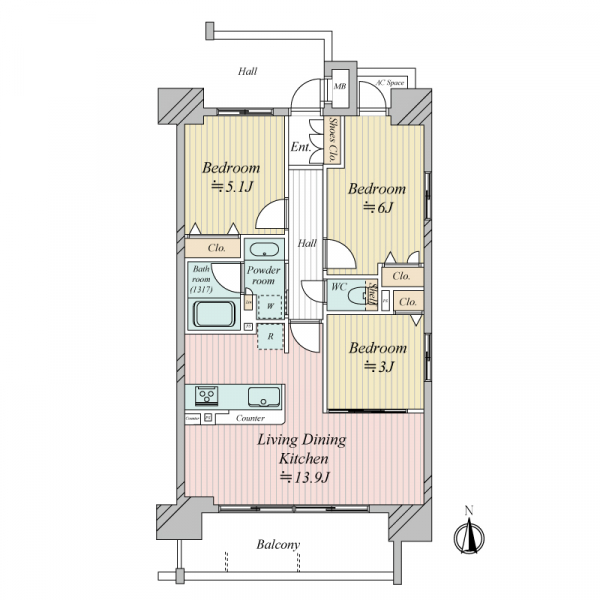 エスリード北田辺駅前の間取図