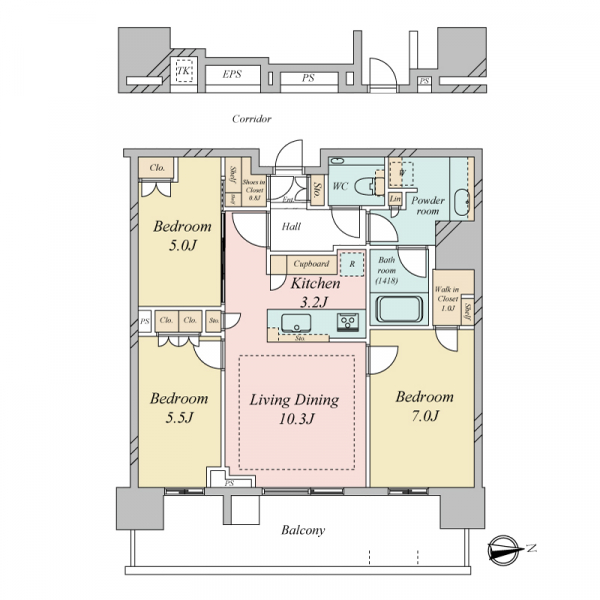 ＨＡＲＵＭＩ　ＦＬＡＧ　ＳＵＮ　ＶＩＬＬＡＧＥ　Ｔ棟の間取図