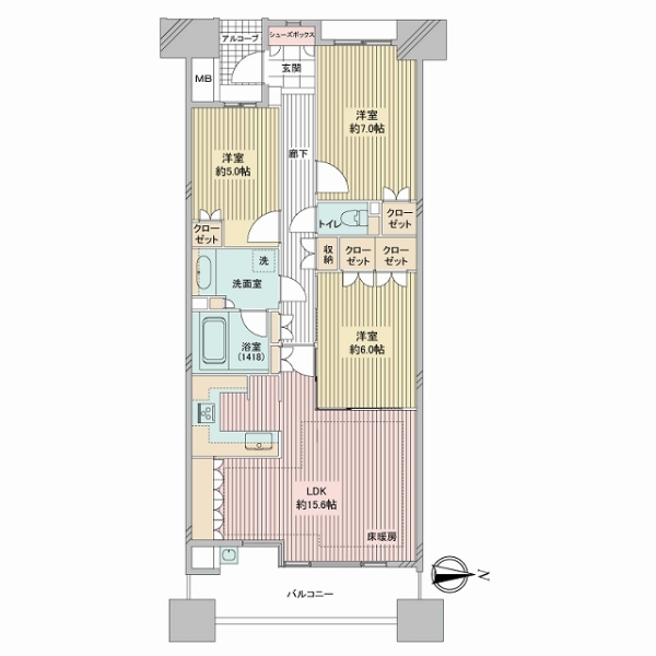パークスクエア三ツ沢公園B棟の間取図