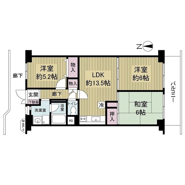 日商岩井香枦園マンション二号棟の間取図