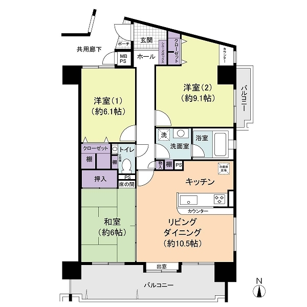 リバーコート大橋南Ｎ棟の間取図