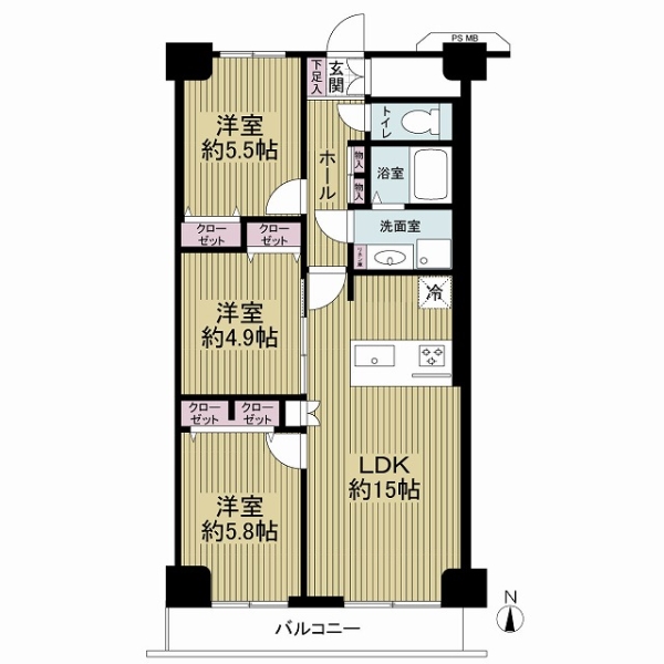 八戸ノ里ニュースカイハイツの間取図