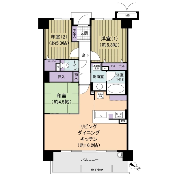 ブライトパークサンリヤン地行ＩＩＩ番館の間取図