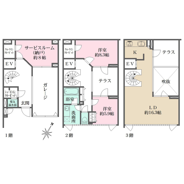 サンクタスコート芦屋バーティカル・ヴィラ棟Dの間取図