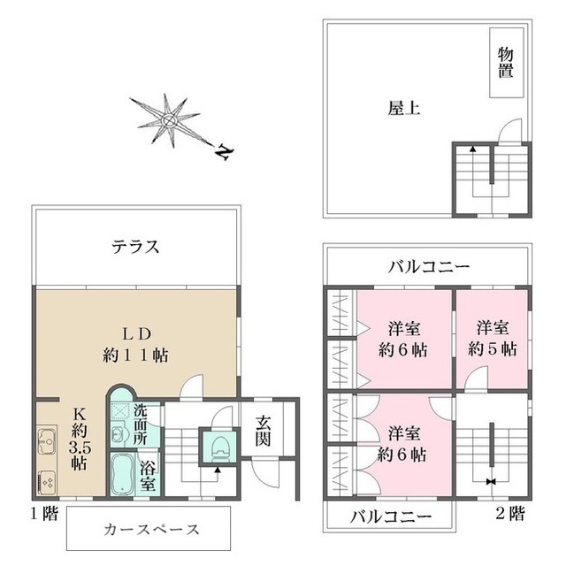 朝日ケ丘町テラスハウスの間取図